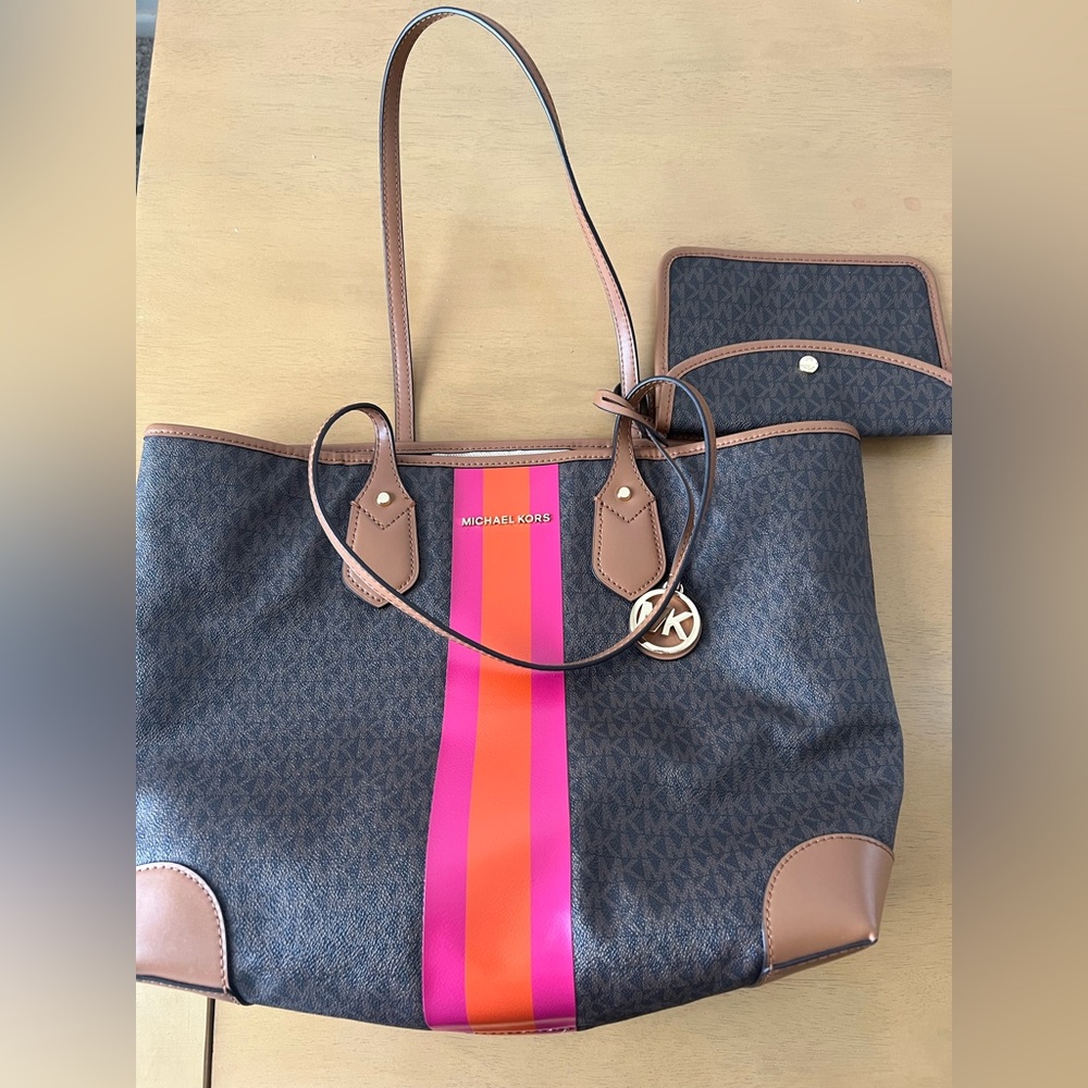 Michael Kors Tote with Pink and Orange Stripe